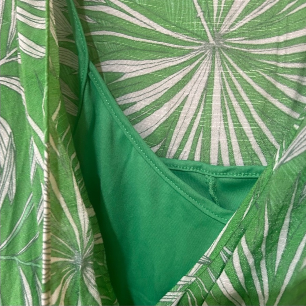 NWT! Mlle Gabrielle Woman’s Green & White Tropical Leaf Print Midi Dress. Sz L - Picture 14 of 14